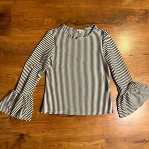 Striped Blouse with Slim Bell Sleeves
